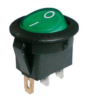 Přepínač kolébkový kulatý pros. 2pol./3pin ON-OFF 250V/6A zelený