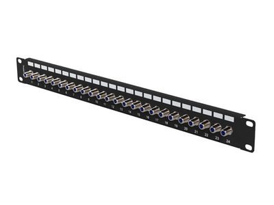 Patch panel 24 portů 1U s konektorem typu f černý lanberg