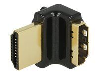 HDMI adaptér - HDMI se zdířkami (female) do HDMI s piny (male) - černá - konektor 90°, podporuje 4K