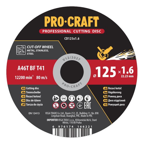 Řezný kotouč PROCRAFT 125x1.6 mm