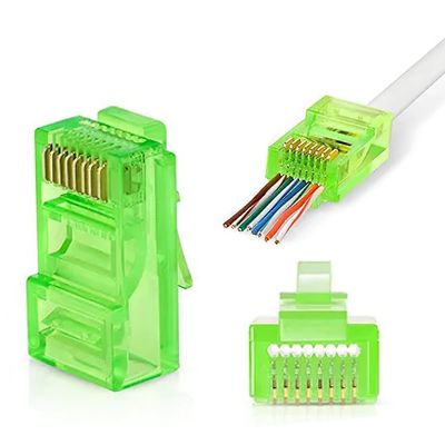 W-Star Konektor UTP RJ45EZ Cat5e100ks pozlacený, zelená, pass through RJ45EZ5GS