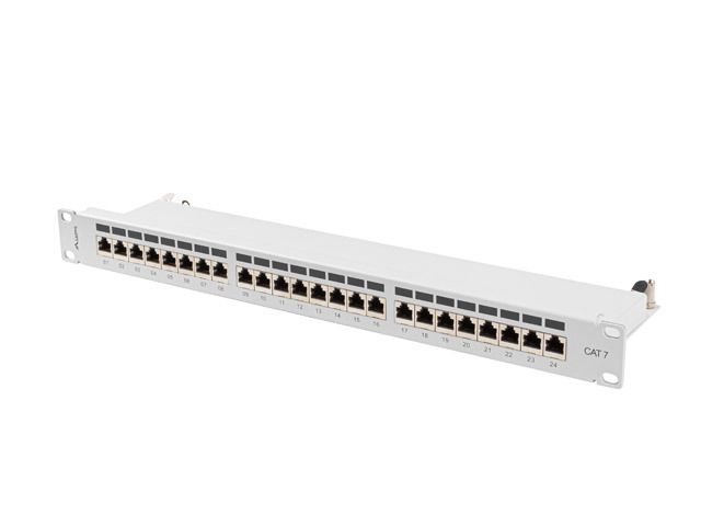 Patch panel 24 portů 1U 19" CAT.7 ftp stíněný šedý lanberg