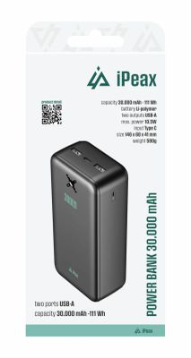 POWER BANKA 30000 mAh, 10,5 W, 2x USB-A ČIERNA