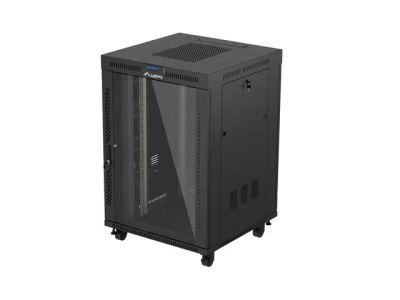 19" Volně stojící racková skříň 22u/800x800 (flat pack) s prosklenými dveřmi lcd černá lanberg V2