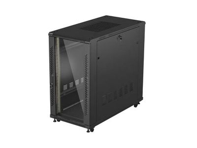 19" Volně stojící racková skříň 22U 600X1200 černé skleněné dveře lanberg (ploché balení)