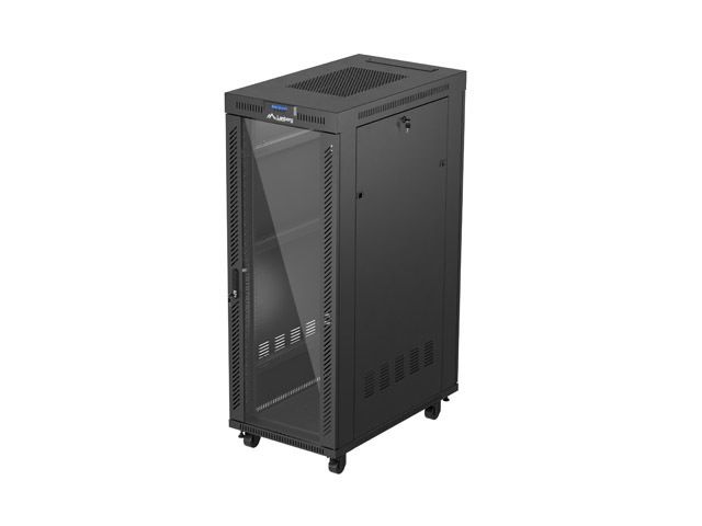 19" Volně stojící racková skříň 32U 600X1000 černý lanberg lcd skleněné dveře (ploché balení)