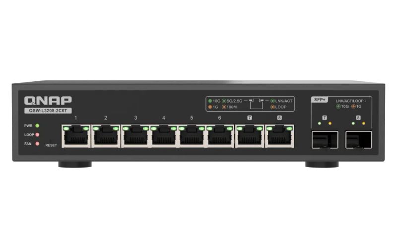 QNAP switch QSW-L3208-2C6T (6x 10GbE port, 2x 10G SFP+/NBASE-T Combo, Lite Managed)