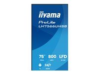 iiyama ProLite LH7566UHSB-B1AG - 74.5" Třída úhlopříčky (75" zobrazitelný) displej LCD plochý panel - digital signage - s vestavěný přehrávač médií SoC - Android - 4K UHD (2160p) 3840 x 2160 - černý rám s matným povrchem