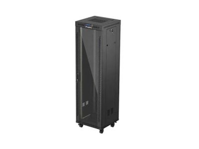 19" Volně stojící racková skříň 42u/600x600 (flat pack) s prosklenými dveřmi lcd černá lanberg V2