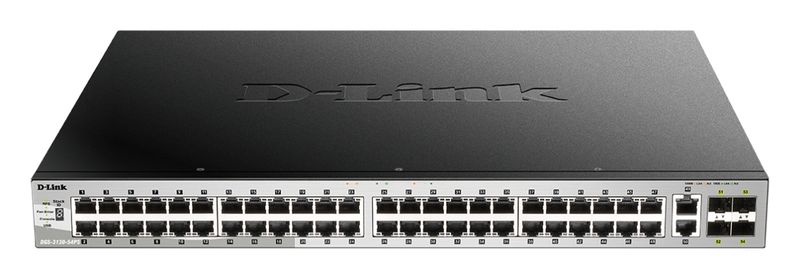 D-Link DGS-3130-54PS L3 Stck. Mng. PoE switch, 48x GbE PoE+, 2x 10G RJ-45, 4x 10G SFP+, PoE 370W