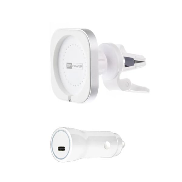 ER POWER CAR VENT MOUNT držák pro MagSafe nabíječku + 20W autonabíječka - bílá