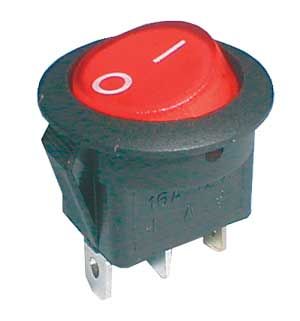 Přepínač kolébkový okrouhlý pros. 2pol./3pin ON-OFF 16A/12VDC červený