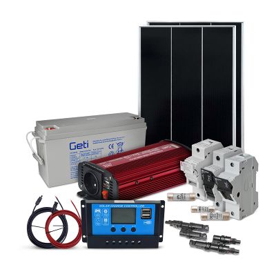 Solární ostrovní set SOLARFAM 110Wp, 12V, baterie 100Ah, měnič 230VAC 600W