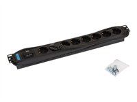 19'' rozvodný panel 1U 8xCZ zásuvka, bleskopojistka, max 16 A, kabel 3x1,5mm, délka 2m ?erný RAL9005