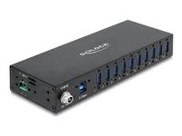 Delock - Rozbocovac - prumyslový, 5 Gbps, s ochranou ESD 8 kV - 10 x SuperSpeed USB 3.0 - lze montovat na konzolu DIN, pro pripevnení na zed