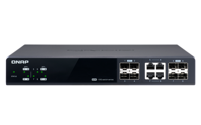 QNAP řízený switch QSW-M804-4C: 8x 10G port SFP+ (4x SFP+ a 4x kombinované SFP+ / RJ-45)
