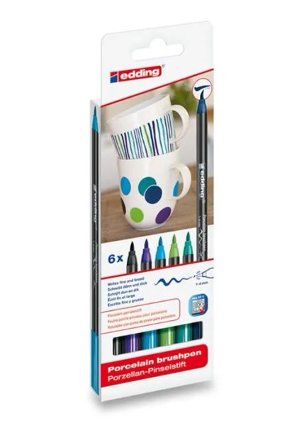 Štetcové fixky na porcelán EDDING 4200, 6 ks modré tóny