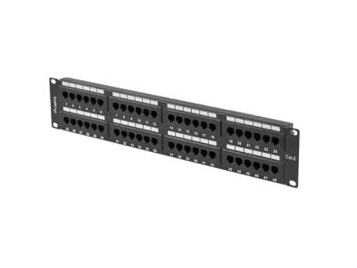 Patch panel 48 portů 2U 19" CAT.6 utp černý lanberg