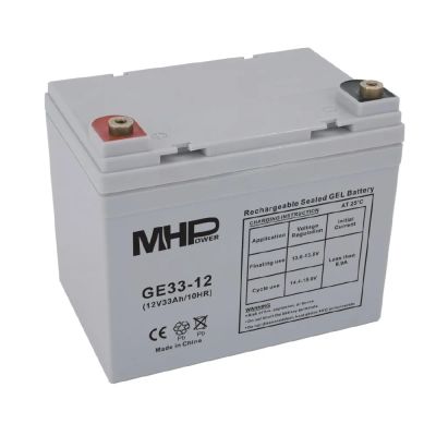 MHPower GE33-12 Gelový akumulátor 12V/33Ah, Terminál T2 - M6, Deep Cycle