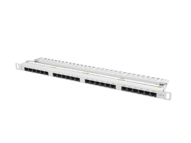 Patch panel 24 portů 0,5u 19" CAT.6 utp šedý lanberg