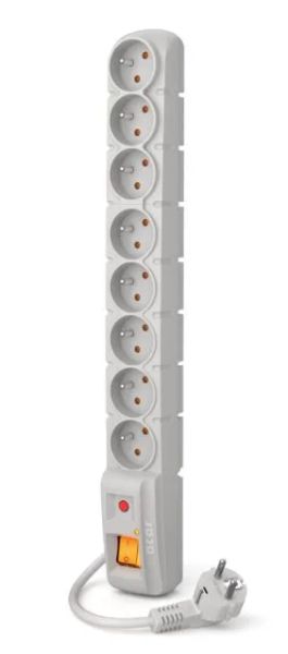 Acar S8 1,5m kabel, 8 zásuvek, šedá