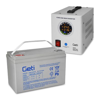 Zdroj záložní GETI GEP500 sinus 500W + baterie 100 Ah
