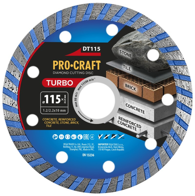 Diamantový řezný kotouč 115 mm PROCRAFT DT115 Turbo
