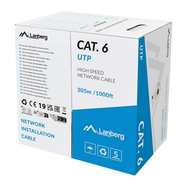 Lan kábel CAT.6 utp 305 solid cu lszh grey cpr +