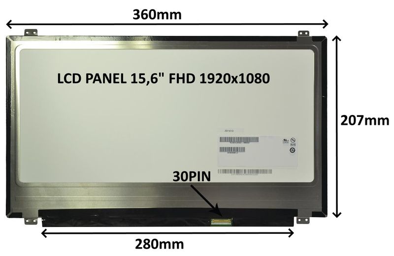 LCD PANEL 15,6" FHD 1920x1080 30PIN MATNÝ IPS / ÚCHYTY NAHOŘE A DOLE