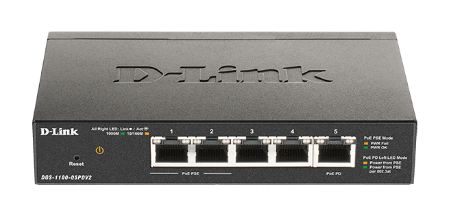 D-Link DGS-1100-05PDV2 5-Port Gigabit PoE Smart Managed Switch with 1 PD port