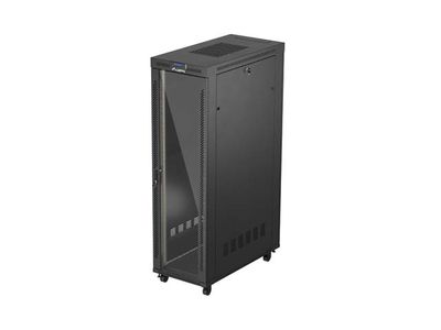 19" Volně stojící racková skříň 42U 600X1200 černé skleněné dveře lcd lanberg (flat pack) V2
