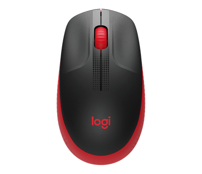 Logitech M190/Kancelářská/Optická/1 000 DPI/Bezdrátová USB/Černá-červená