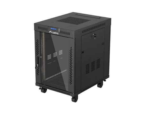 19" Volně stojící racková skříň 15u/600x800 (flat pack) s prosklenými dveřmi lcd černá lanberg V2