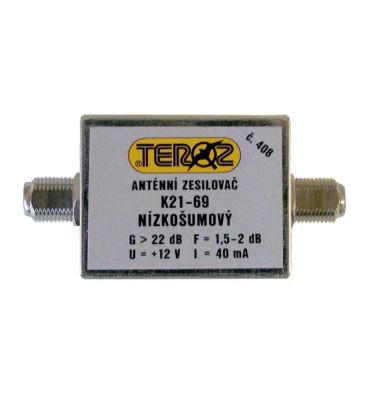 Anténní zesilovač TEROZ 408X, UHF, G22dB, F1,5dB,U99dBµV, F-F