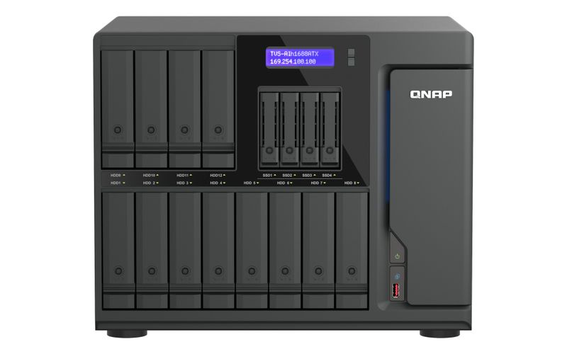 QNAP TVS-AIh1688ATX-U9-32G (Ultra 9, ZFS, 32GB DDR5 ECC RAM, 12x 3,5"+ 4x 2,5", 2x 2,5GbE, 2x 10GbE)