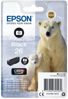 Epson Singlepack Photo Black 26 Claria Premium Ink