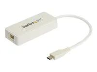 Startech USB C to Gigabit Ethernet Adapter with USB A Port, White 1Gbps NIC USB 3.0/USB 3.1 Type C Network Adapter, 1GbE USB-C RJ45/LAN TB3 Compatible Windows MacBook Pro Chromebook - USB C to Ethernet (US1GC301AUW) - Sítový adaptér - USB-C - Gigabit Ethernet + USB 3.1 Gen 2 - bílá