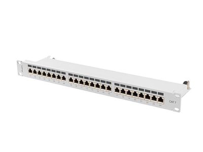 Patch panel 24 portů 1U 19" CAT.7 ftp stíněný šedý lanberg