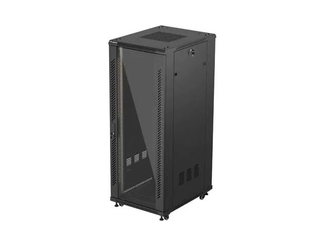 19" Volně stojící racková skříň 32u/600x800 (flat pack) s prosklenými dveřmi černá lanberg