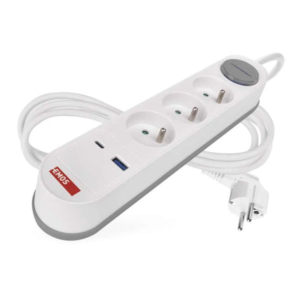 Prodlužovací přívod 3 zásuvky 2m EMOS P1312FC USB s vypínačem