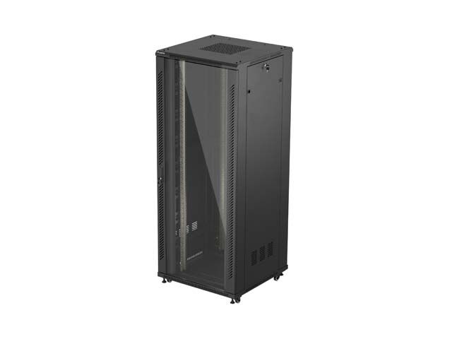 19" Volně stojící racková skříň 42U 800X800 černé skleněné dveře lanberg (ploché balení)