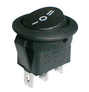 Prepínač kolískový okrúhly 3pol./3pin ON-OFF-ON 250V/6A čierny