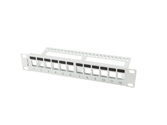 Patch panel 12 portů 1U s organizérem pro keystone moduly šedý lanberg