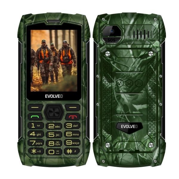 EVOLVEO StrongPhone H1, IP68 odolný Dual SIM telefon, 2,8"LCD, 5000mAh, Powerbanka, lovec. kamufláž
