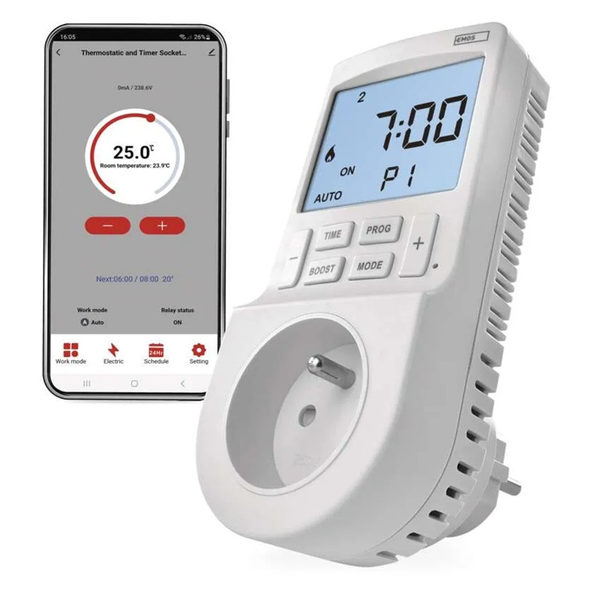 Smart termostat EMOS do zásuvky s funkcí digitálního časovače 2v1 s WiFi