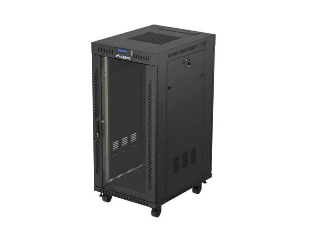 19" Volně stojící racková skříň 24U 600X800 černé skleněné dveře lcd lanberg (flat pack) V2