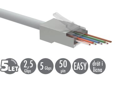 Univerzální EASY konektor RJ45 CAT5E STP 8p8c na drát i licnu SXRJ45-5E-STP-EASY 100ks