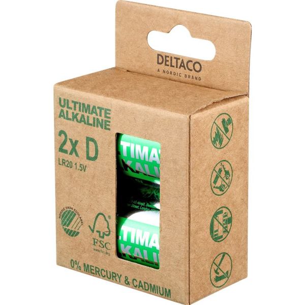 DELTACO ULTIMATE, Baterie alkalické D LR20 2ks