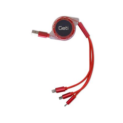 Kabel GETI GCU 02 USB 3v1 červený samonavíjecí