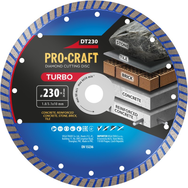 Diamantový řezný kotouč 230 mm PROCRAFT DT230 Turbo
